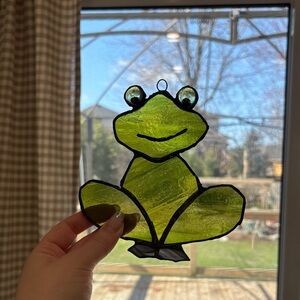 Handmade Green Frog Stained Glass Suncatcher